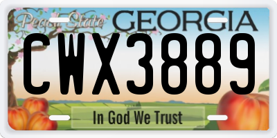 GA license plate CWX3889