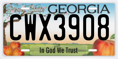 GA license plate CWX3908