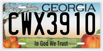 GA license plate CWX3910
