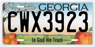 GA license plate CWX3923