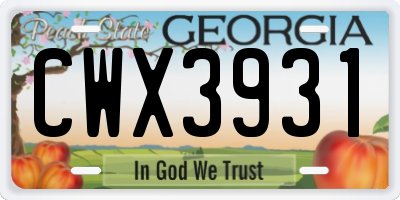 GA license plate CWX3931
