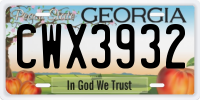 GA license plate CWX3932