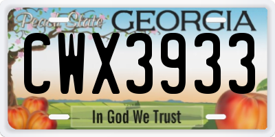 GA license plate CWX3933