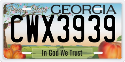 GA license plate CWX3939