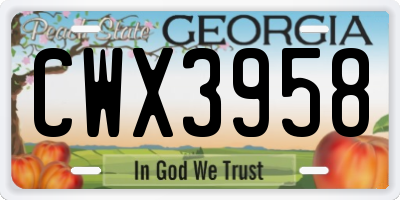 GA license plate CWX3958