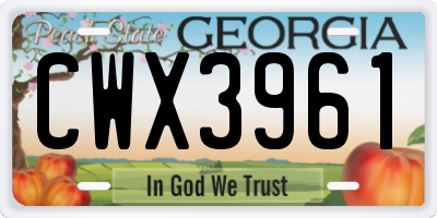 GA license plate CWX3961