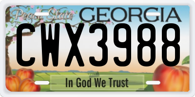 GA license plate CWX3988
