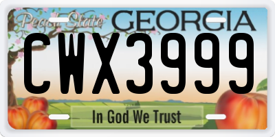 GA license plate CWX3999