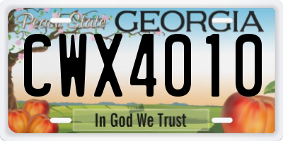 GA license plate CWX4010