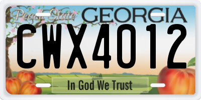 GA license plate CWX4012
