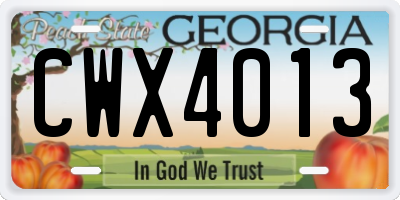 GA license plate CWX4013