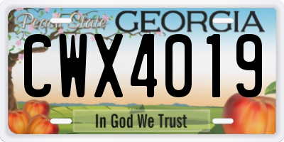 GA license plate CWX4019