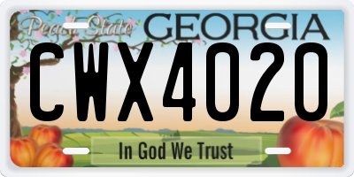 GA license plate CWX4020