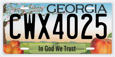 GA license plate CWX4025