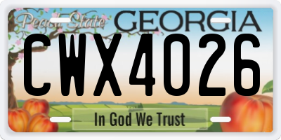 GA license plate CWX4026