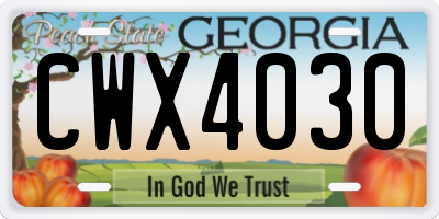 GA license plate CWX4030