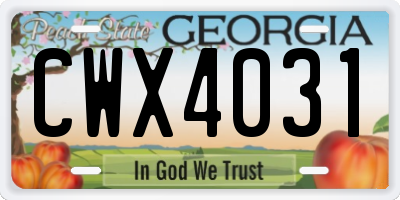 GA license plate CWX4031