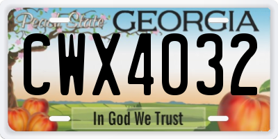 GA license plate CWX4032