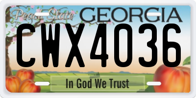 GA license plate CWX4036