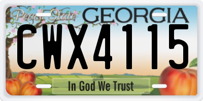 GA license plate CWX4115