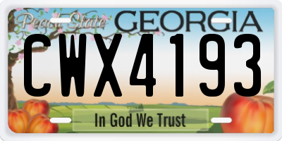 GA license plate CWX4193