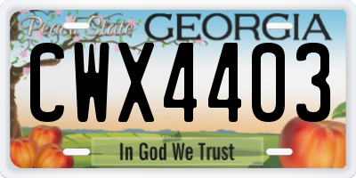 GA license plate CWX4403