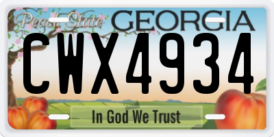 GA license plate CWX4934