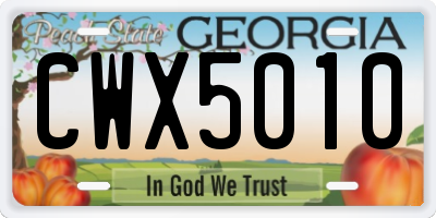 GA license plate CWX5010