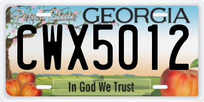 GA license plate CWX5012