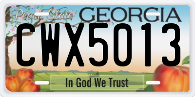 GA license plate CWX5013