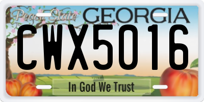 GA license plate CWX5016