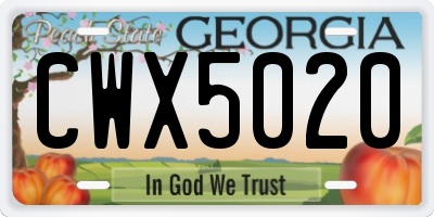 GA license plate CWX5020