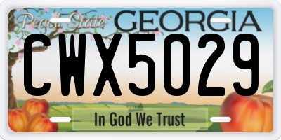 GA license plate CWX5029