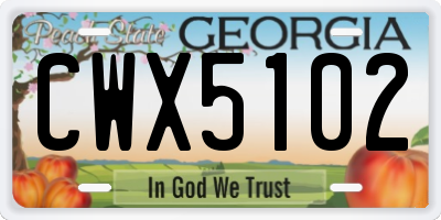 GA license plate CWX5102