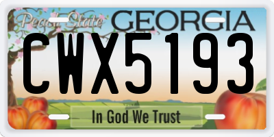 GA license plate CWX5193