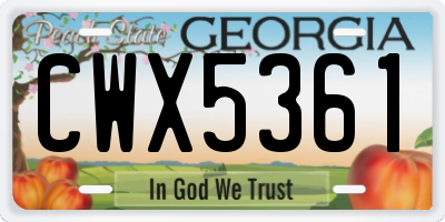 GA license plate CWX5361