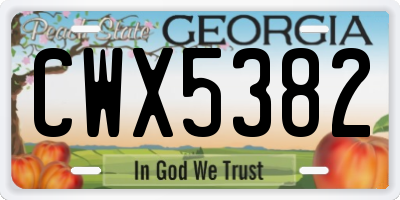 GA license plate CWX5382