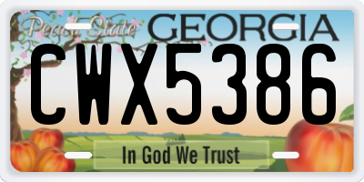 GA license plate CWX5386