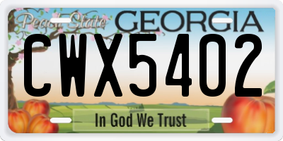 GA license plate CWX5402