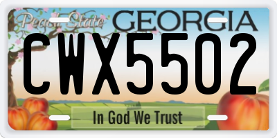 GA license plate CWX5502