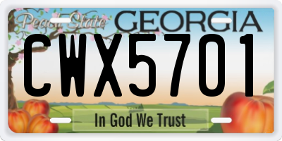 GA license plate CWX5701
