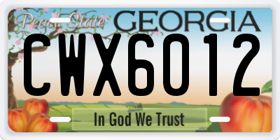 GA license plate CWX6012