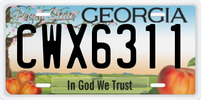 GA license plate CWX6311