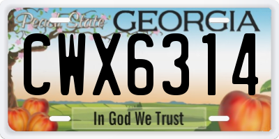 GA license plate CWX6314