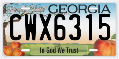 GA license plate CWX6315