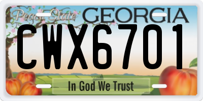 GA license plate CWX6701