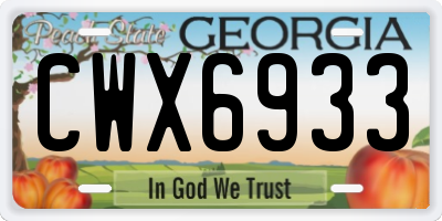 GA license plate CWX6933