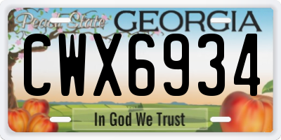 GA license plate CWX6934