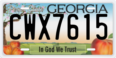 GA license plate CWX7615