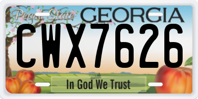 GA license plate CWX7626
